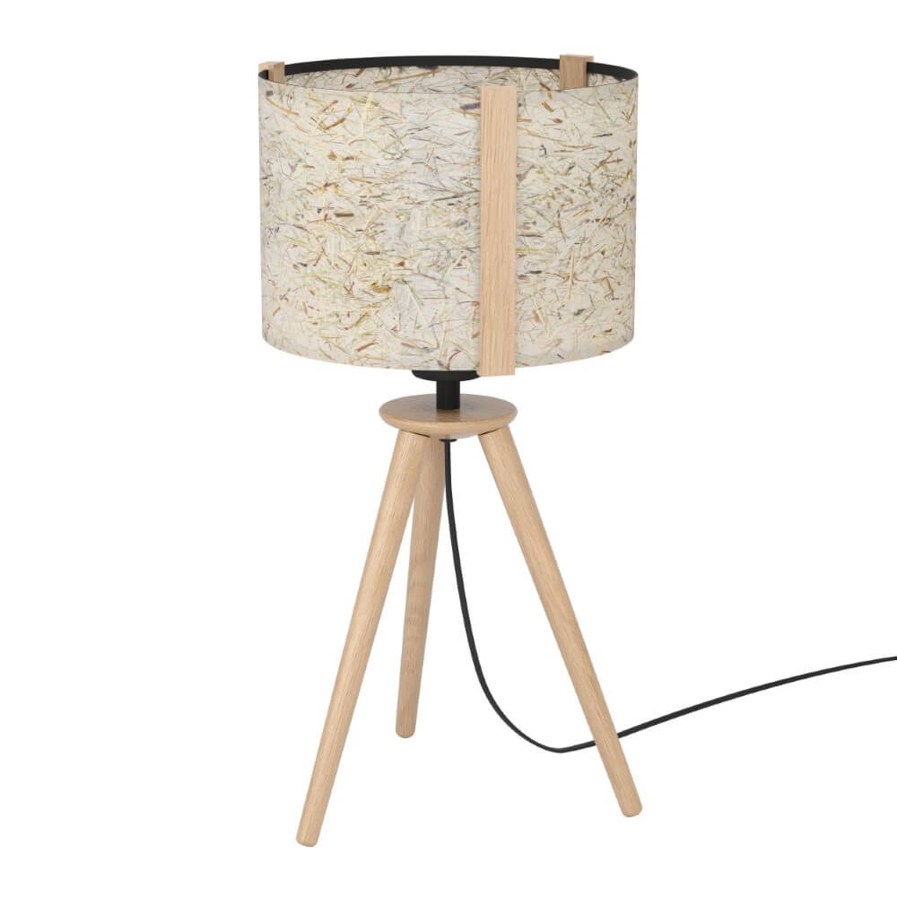 Table lamp Tripod Hontongas wood with beige shade