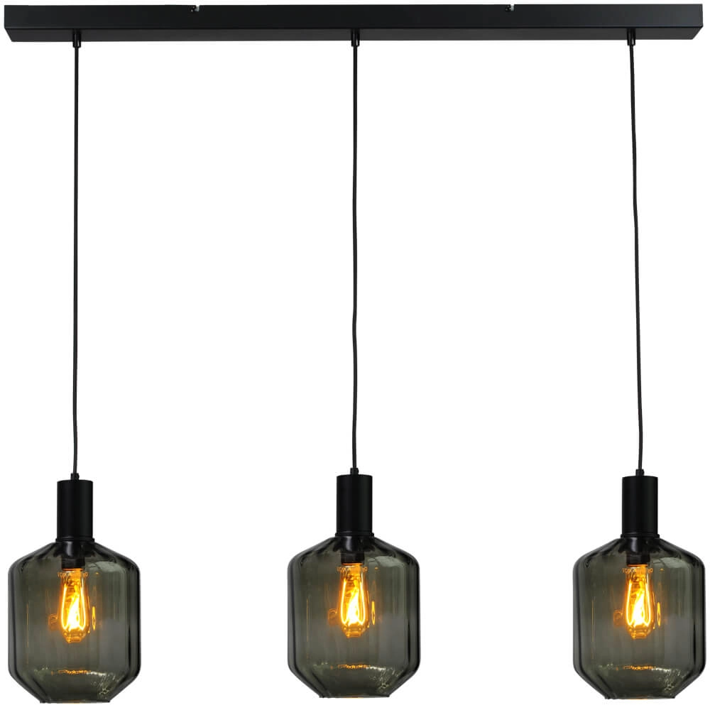3-light hanging lamp - black - Porto with Jagger green lenses