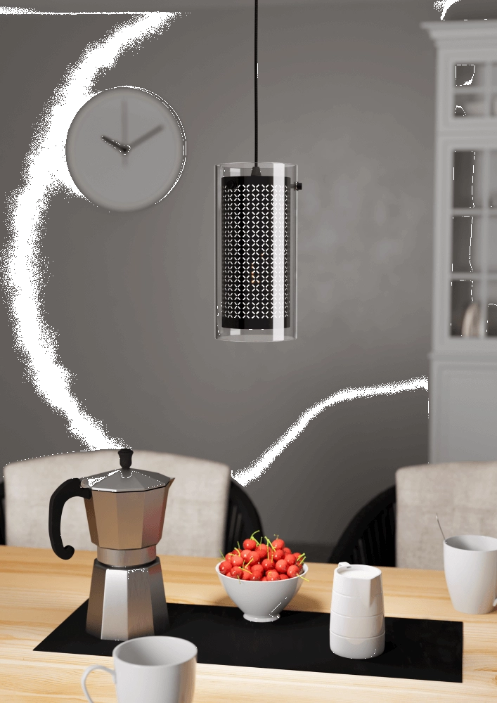 Hanging lamp Pinto Textil 1 black with glass Eglo 9008606235681