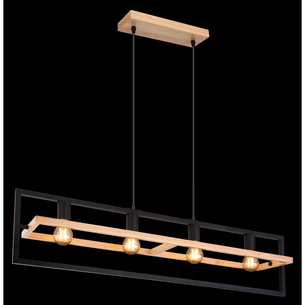 4-light pendant lamp Erica black with wood Globo 9007371433711