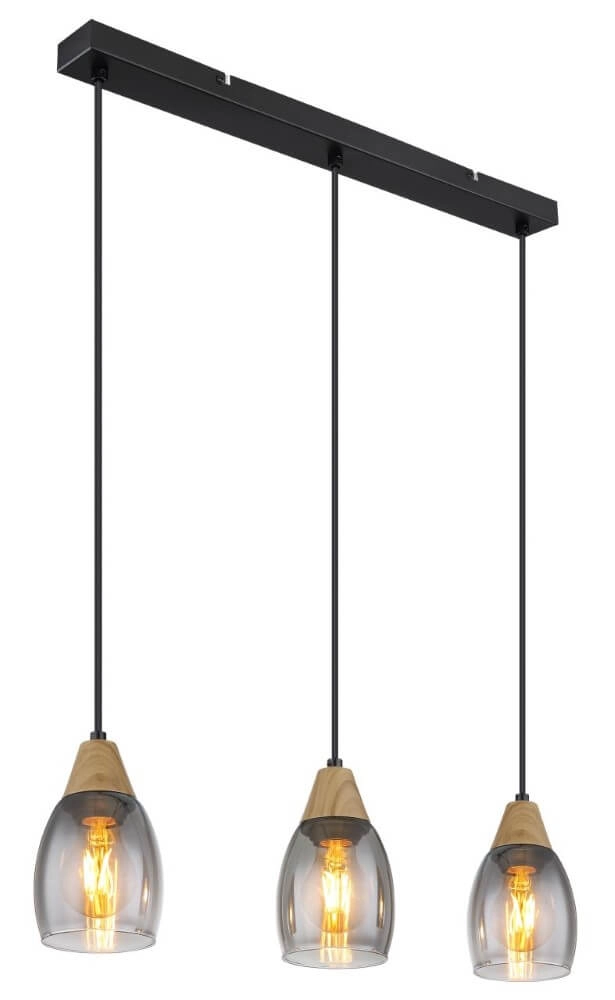 3-light pendant lamp Reid smoke glass