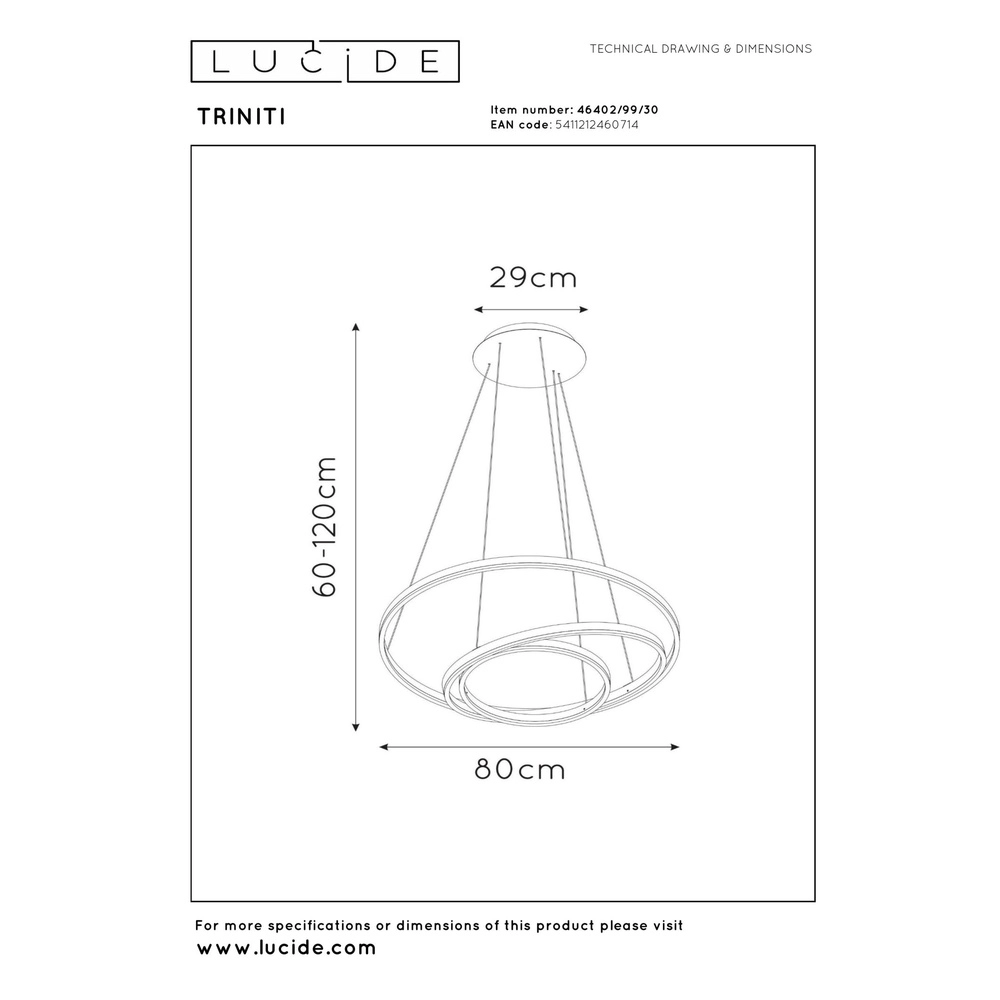 Modern pendant lamp Triniti dimmable black Lucide 5411212460714
