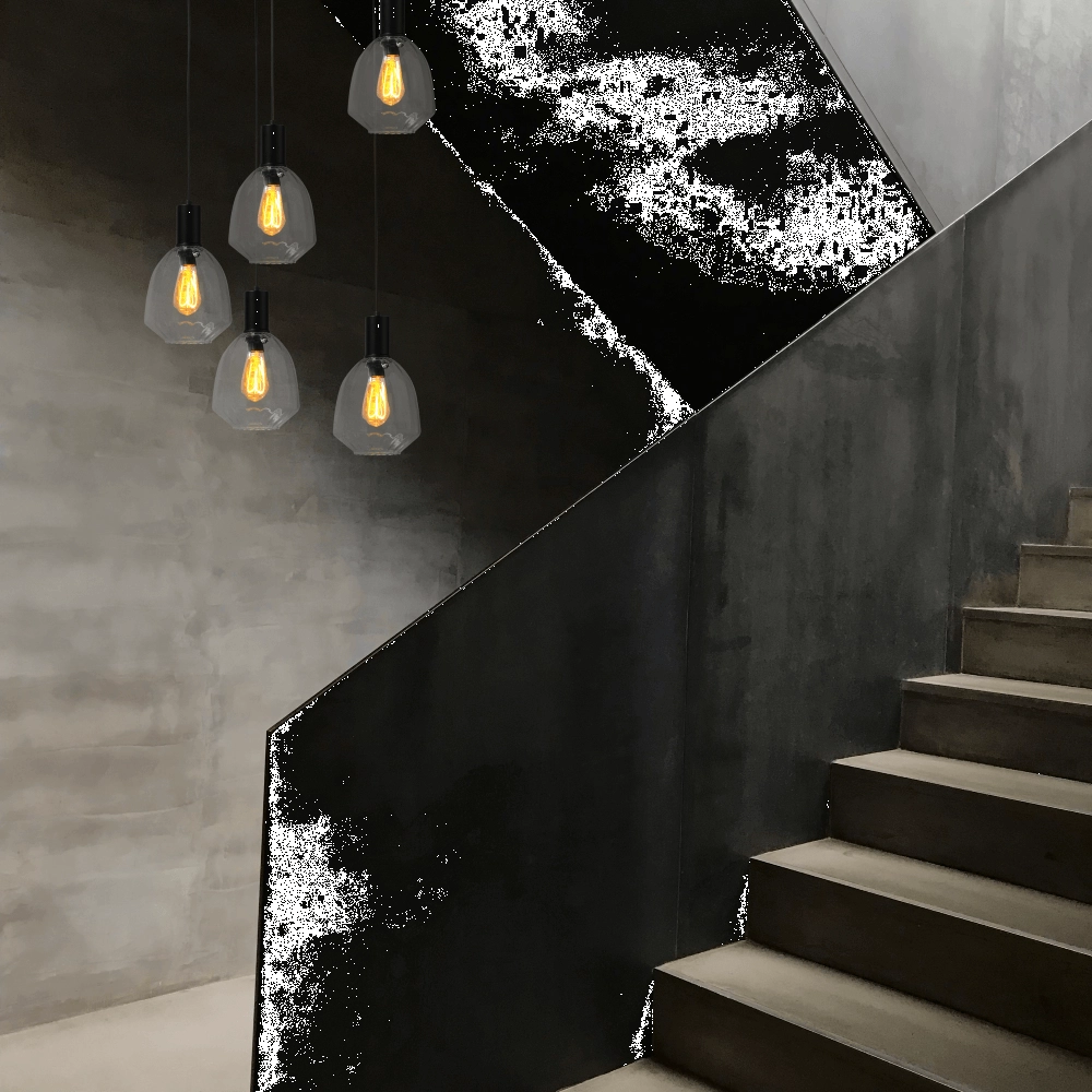 5-light loft hanging lamp - black - Porto with Nicolette clear lenses Masterlight 8718121271170