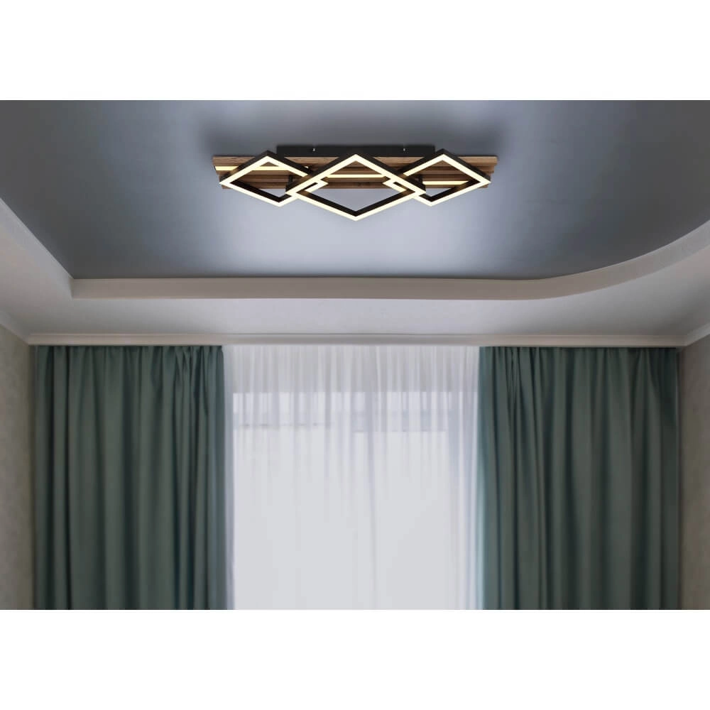Ceiling lamp Obrien black with wood 3-lights Globo 9007371515301