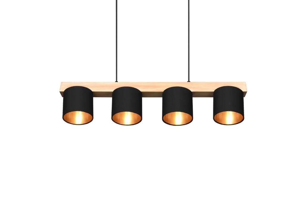 Hanging lamp Cameron 4-light black with wood brown Trio 4017807502923