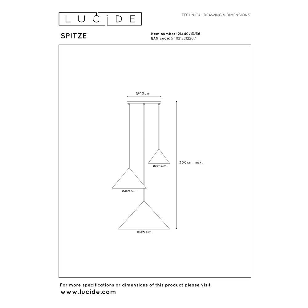 3-light vide pendant lamp Spitze grey Lucide Vibes 5411212212207