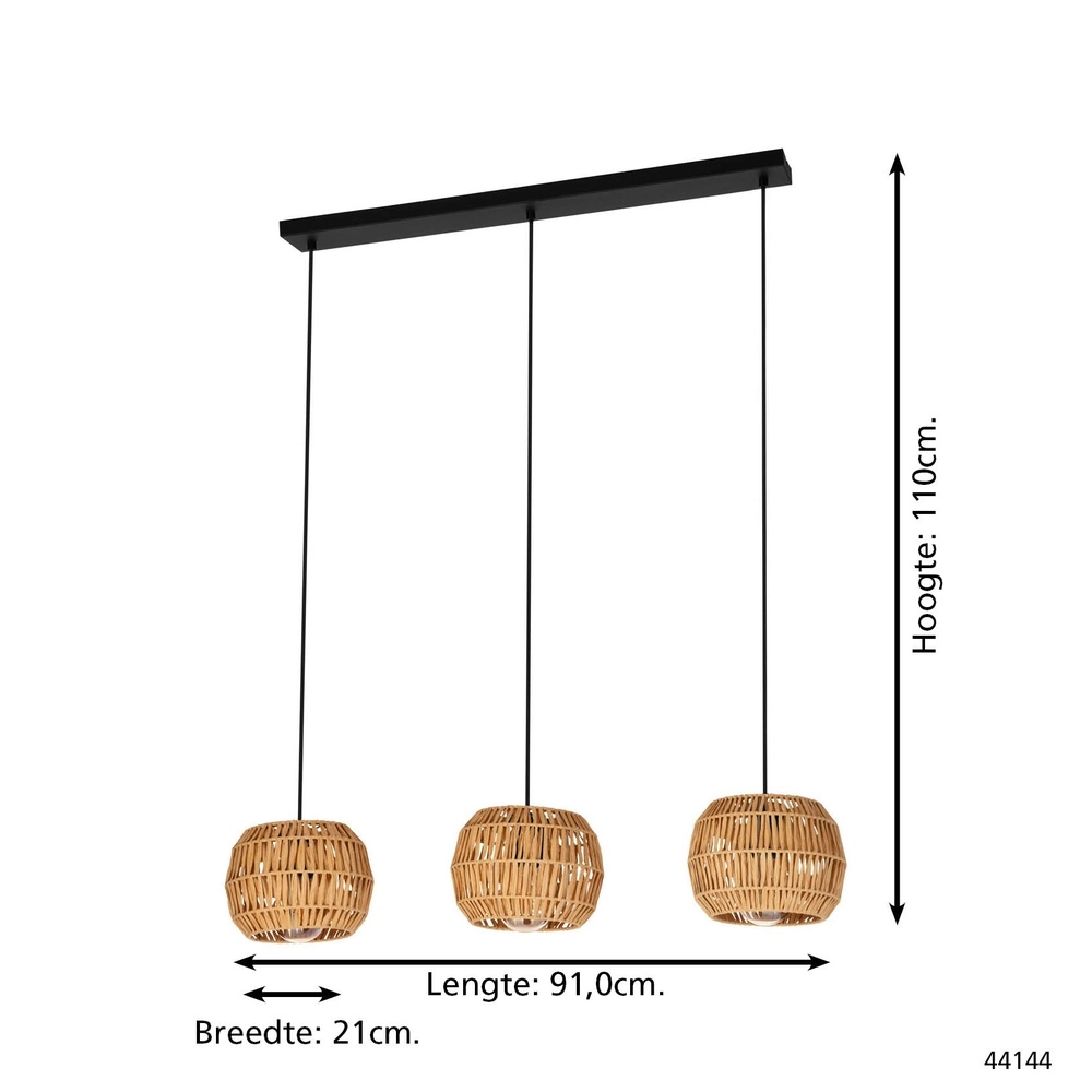 Rattan pendant lamp Sheldon 3-light Eglo 9008606359790
