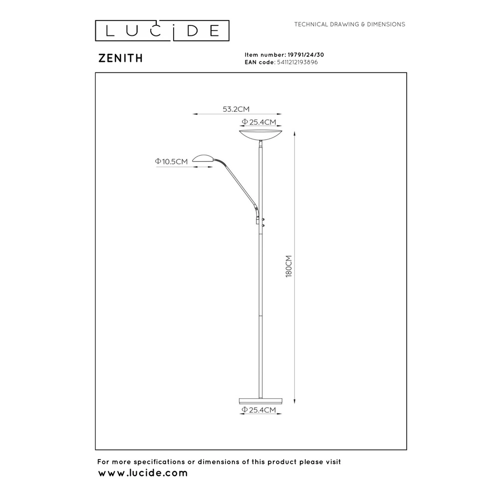 Reading lamp Zenith white Lucide 5411212193896