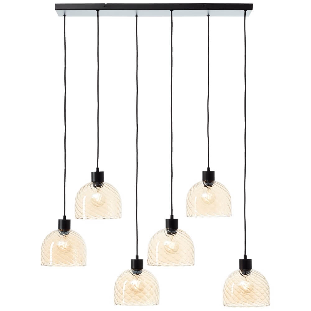 6-light pendant lamp Casto black with amber glass