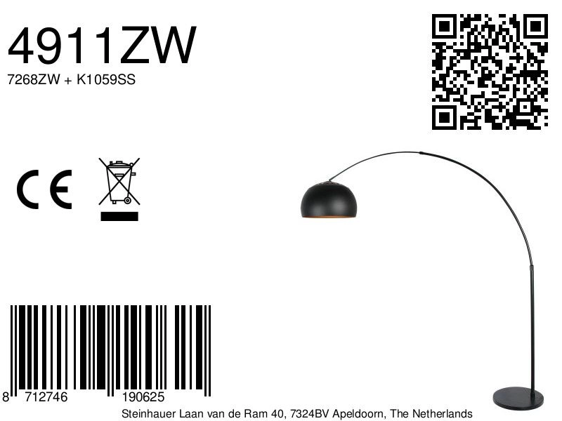 Black arc lamp Globe Black Steinhauer 8712746190625