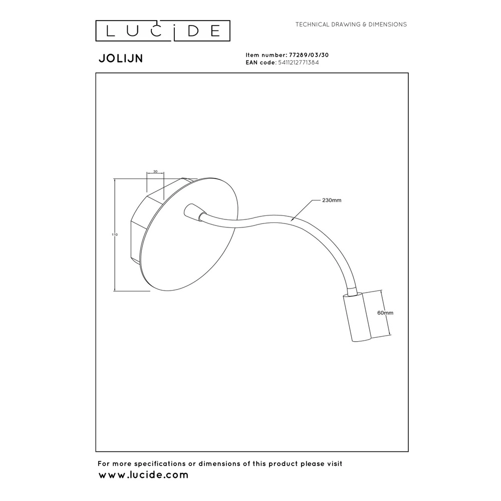 Rechargeable wall lamp Jolijn bedside lamp black Lucide 5411212771384