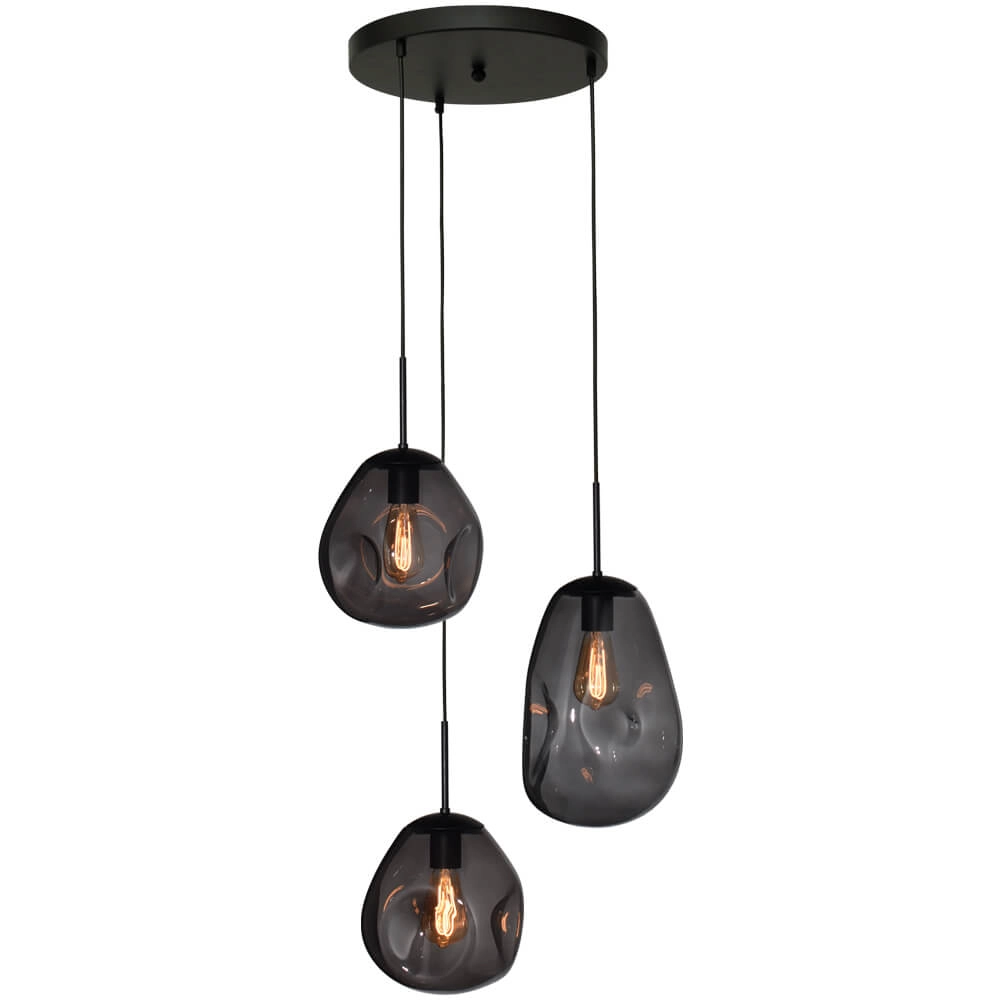 Pendant hanging lamp Lava 3x smoke glass