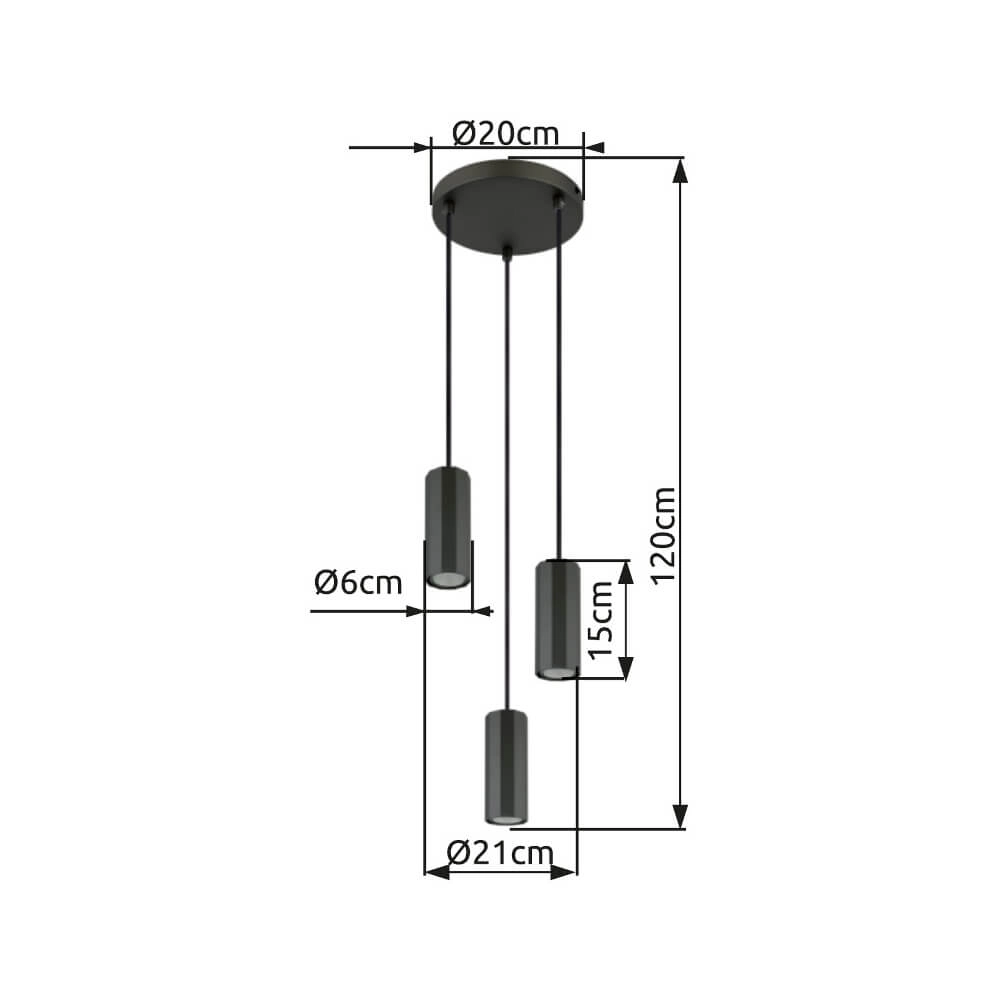 Grey pendant lamp James 3-light round Globo 9007371453870