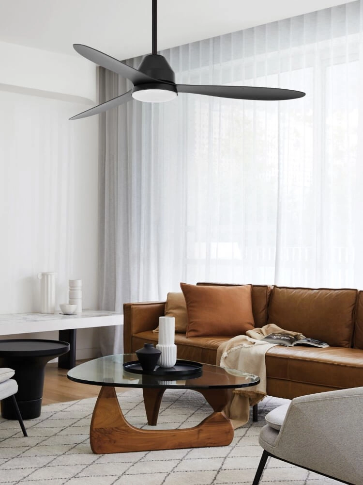 Black ceiling fan with lamp Whitehaven Ø 143cm IP55 Beacon 9333509136477