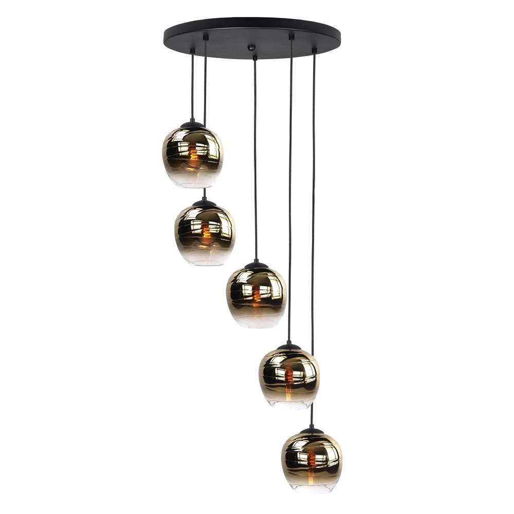 Pendant lamp Fantasy 5-light black with brown glass