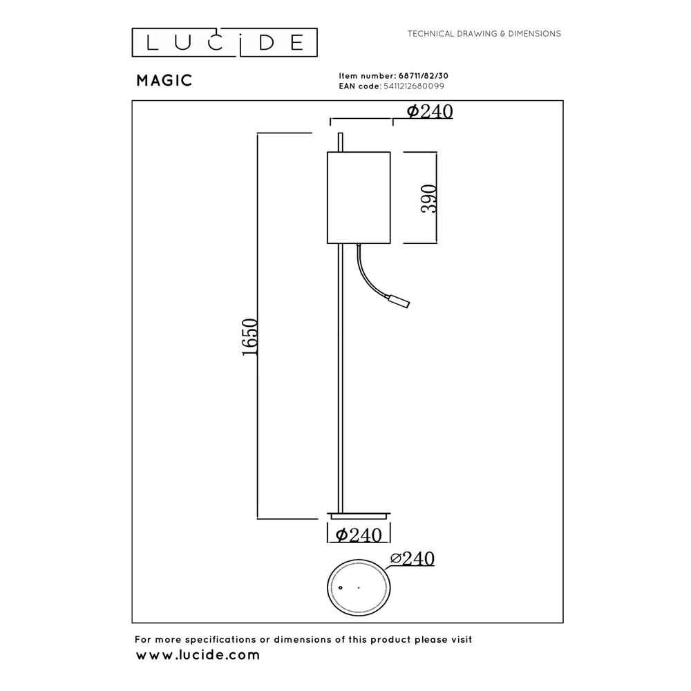 Floor lamp Magic with reading light Lucide 5411212680099