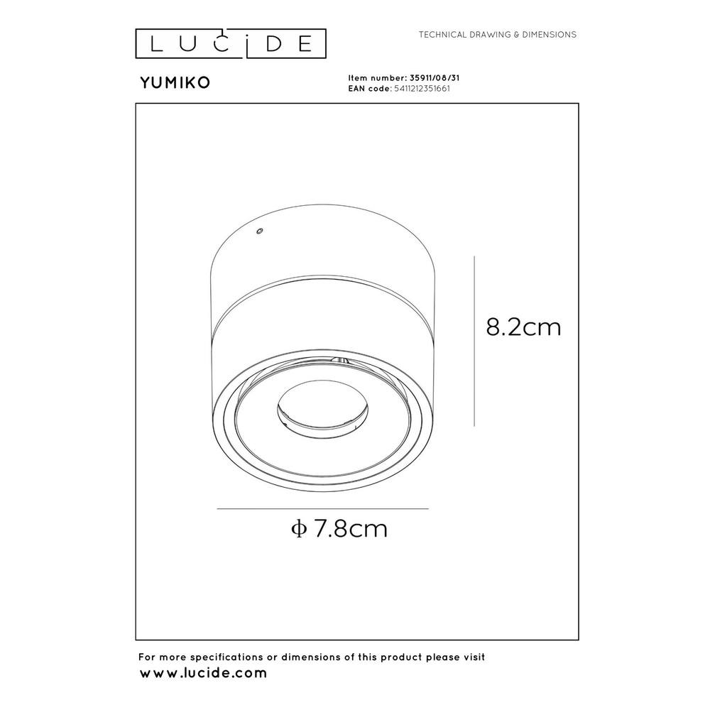 Ceiling spotlight Yumiko only white Lucide 5411212351661