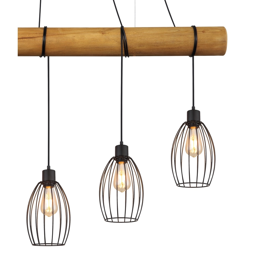 Country Pendant Lamp Berti 5-light wood with black Globo 9007371586325
