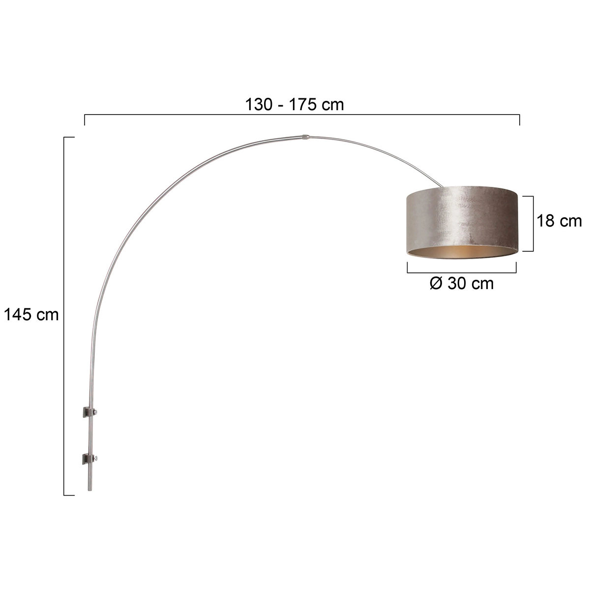 Wall arc lamp Sparkled Stainless steel with taupe velvet shade Steinhauer 8712746146165