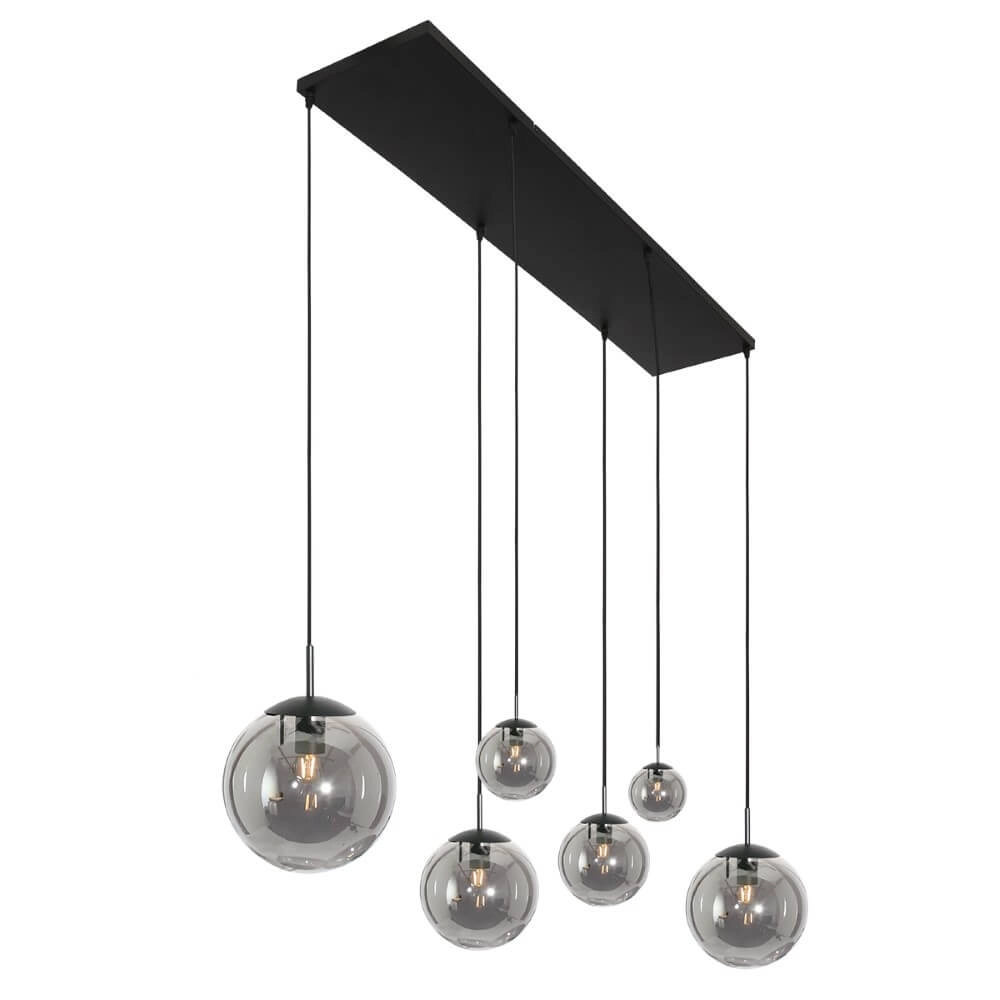 6-light glass hanging lamp Bolique black with smoke glass Steinhauer 8712746166422
