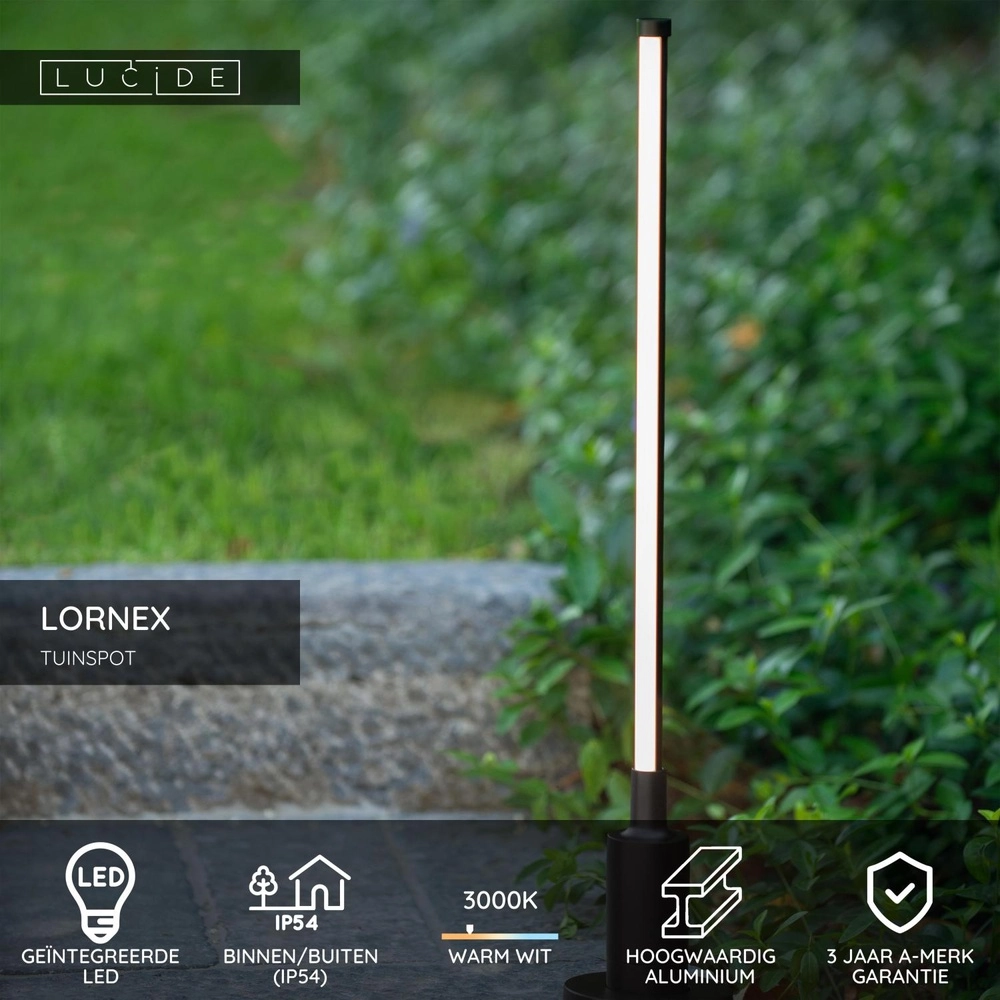 Sleek garden lamp Lornex IP54 black 58cm Lucide 5411212290519