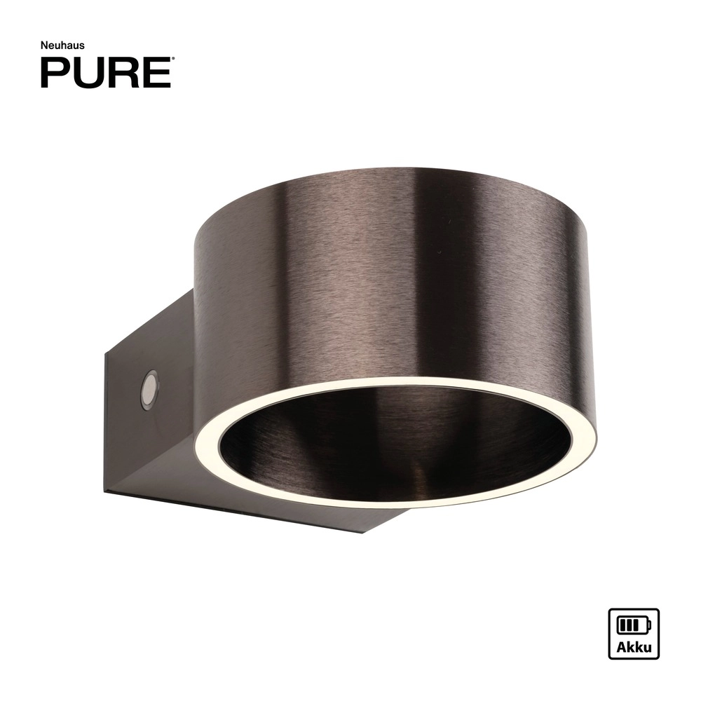 Rechargeable wall lamp Pure Akku Clipse Dark brown brushed Paul Neuhaus 4012248393017