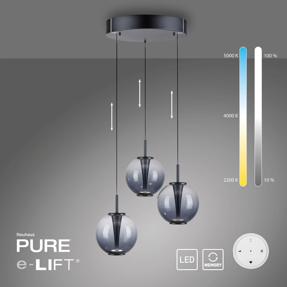 Vide pendant lamp Pure E-Infinty Mystic Grey with smoke glass Paul Neuhaus 4012248398173