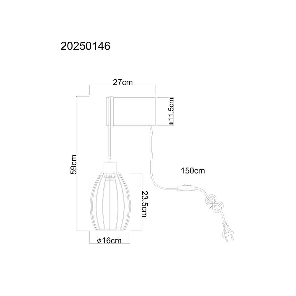 Wall light Berti black with wood Globo 9007371580330