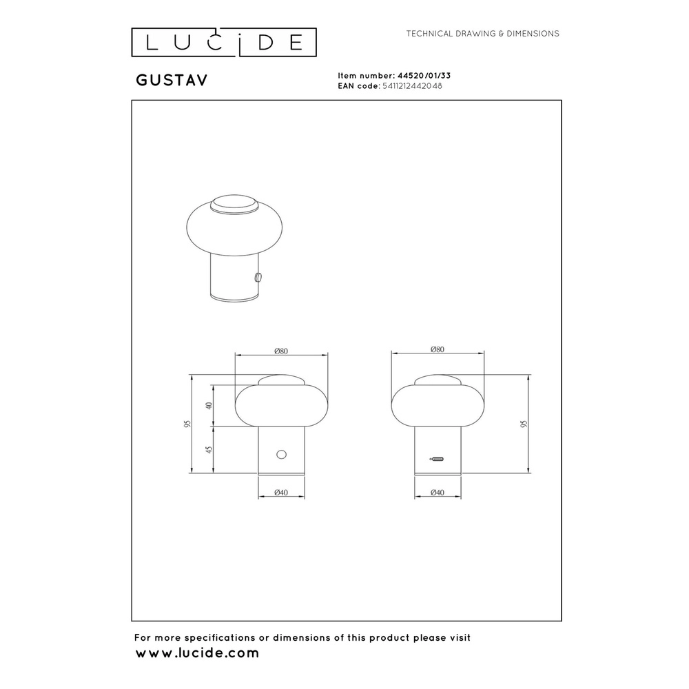 Rechargeable table lamp Gustav Green Lucide 5411212442048