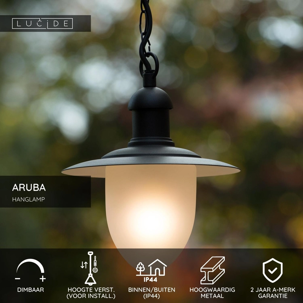 Country Pendant Lamp Aruba black Ø 25cm IP44 Lucide 5411212113504