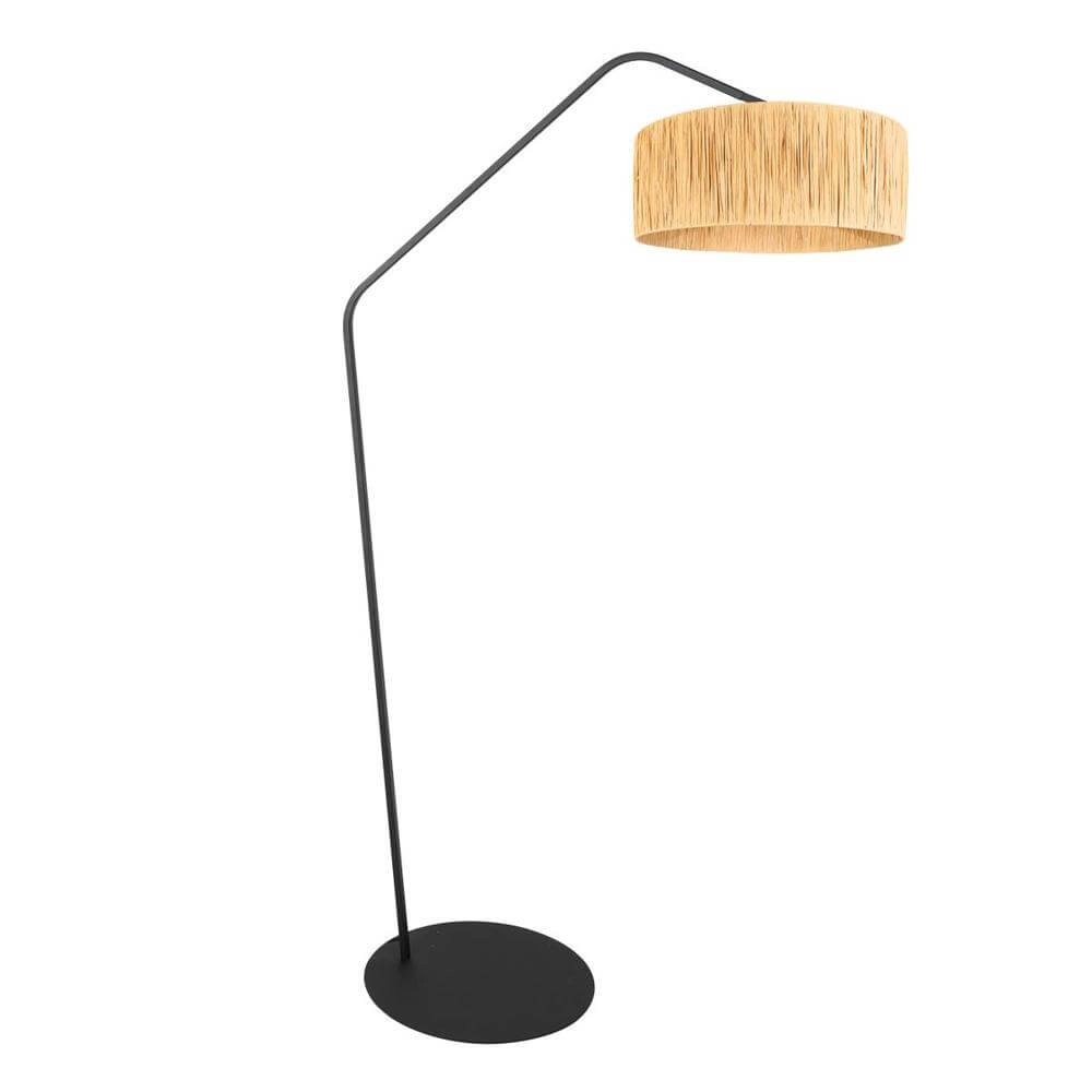 Floor lamp Zig-Zag black with straw shade Ø 40cm