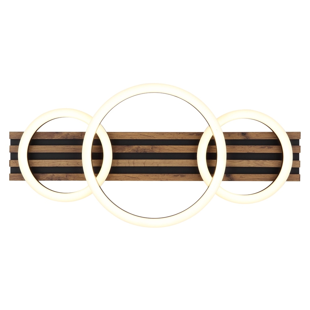 Ceiling lamp Tisha 3 rings black with wood Globo 9007371528578