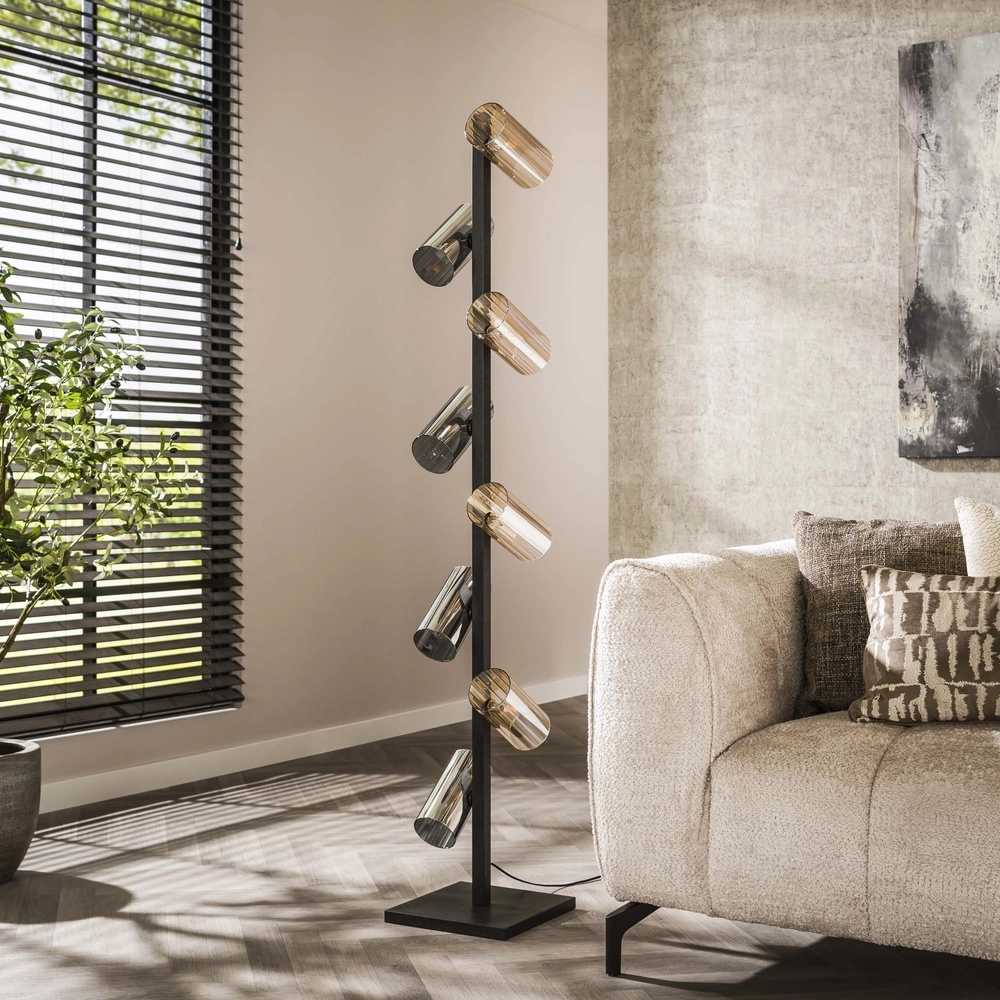 Floor lamp Cylinder with smoke and amber glass Lyora 8716803512436