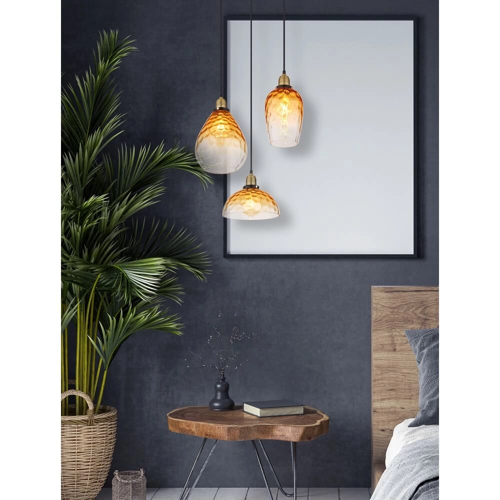 3-light pendant lamp round Salvy Amber Glass Honeycomb Globo 9007371454440