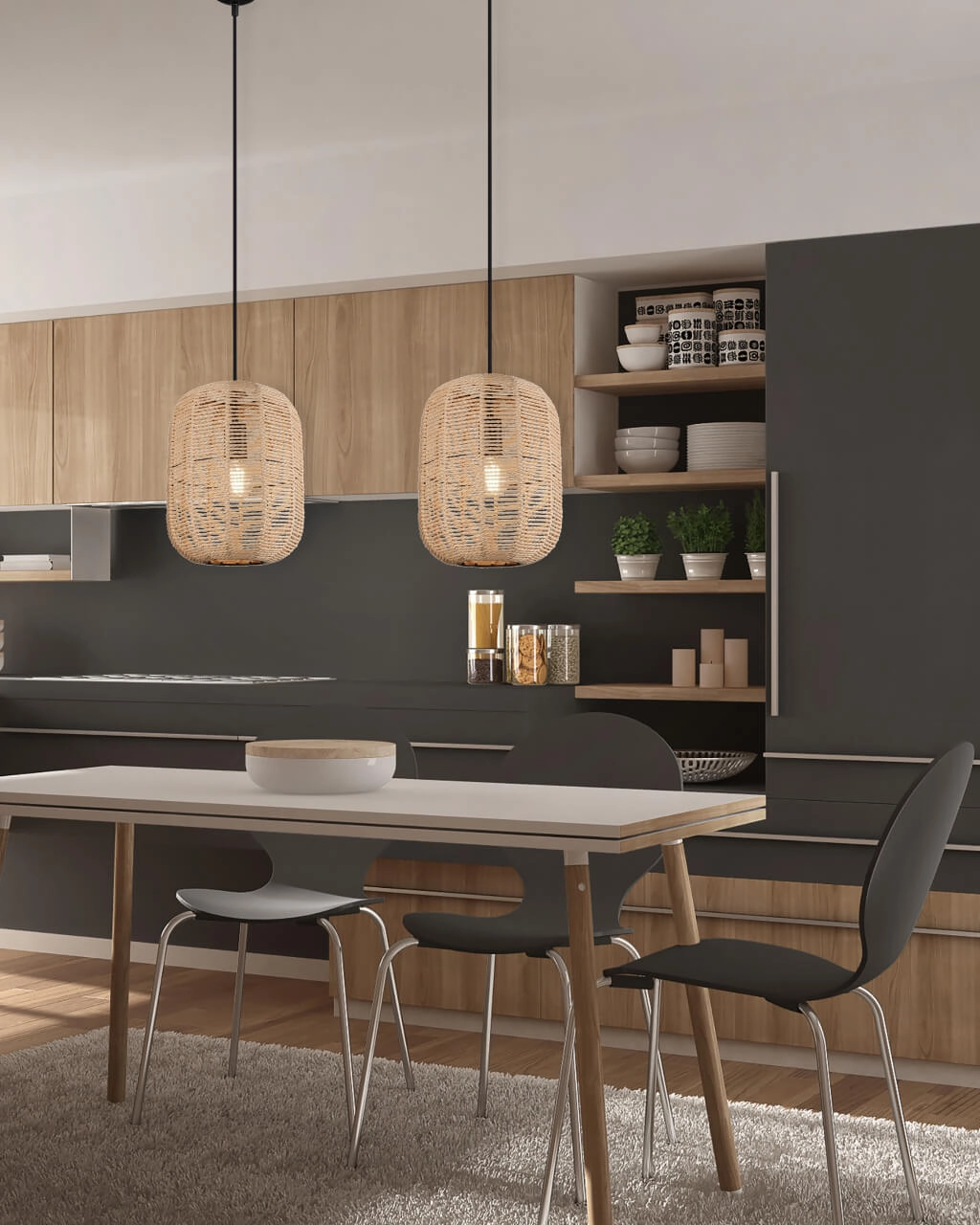 Rattan pendant lamp Runa Ø 25cm Trio 4017807476781