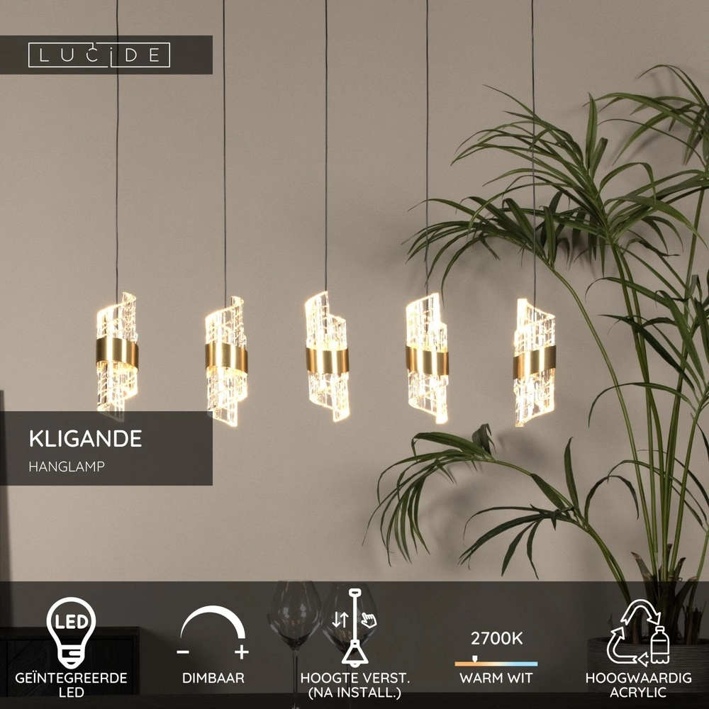 Design pendant lamp Kligande 5-light gold straight Lucide 5411212134646