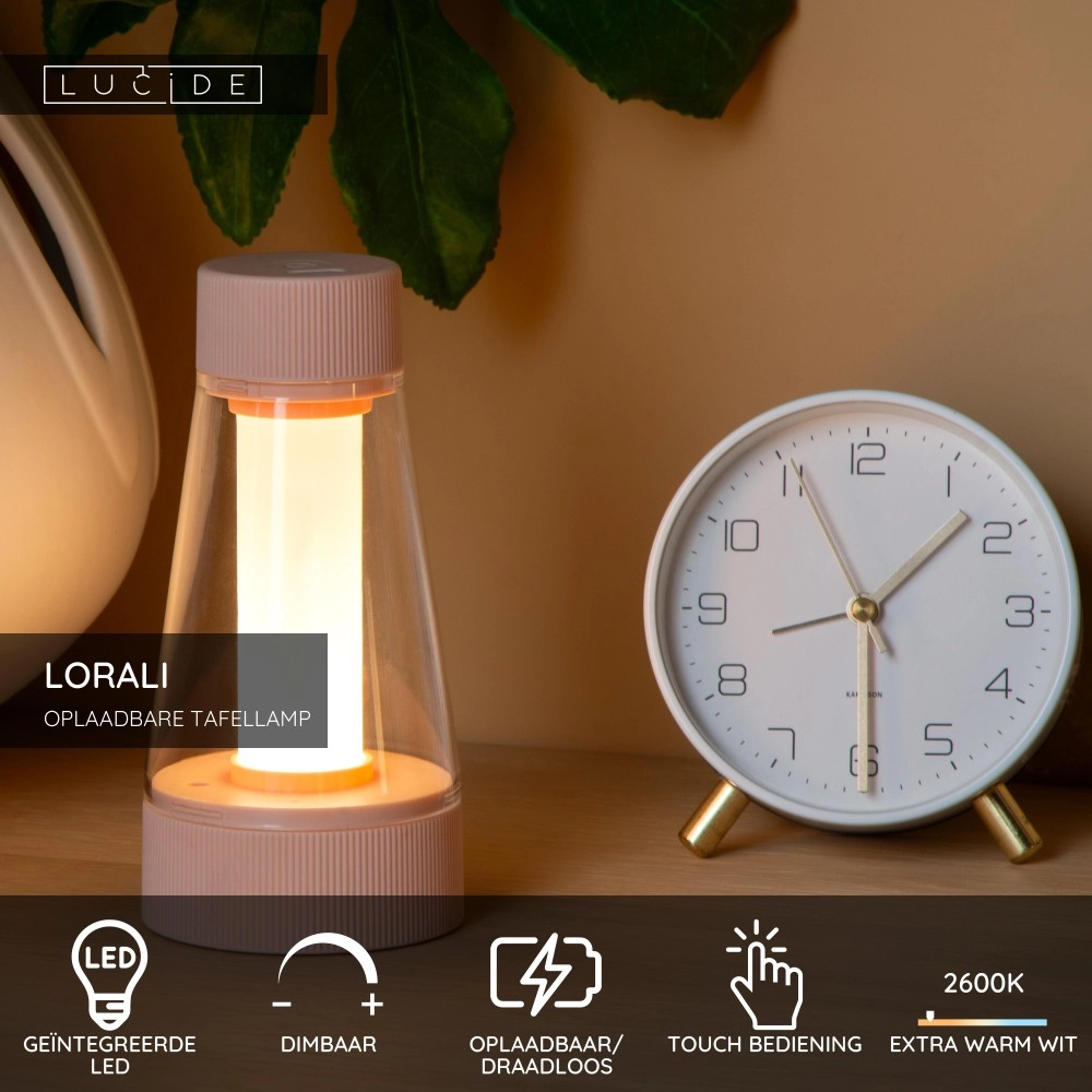 Rechargeable table lamp Lorali pink Lucide 5411212452733