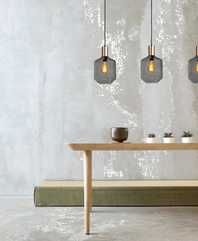 3-light hanging lamp - gold - Porto with Jagger smoke glasses Masterlight 8718121269672