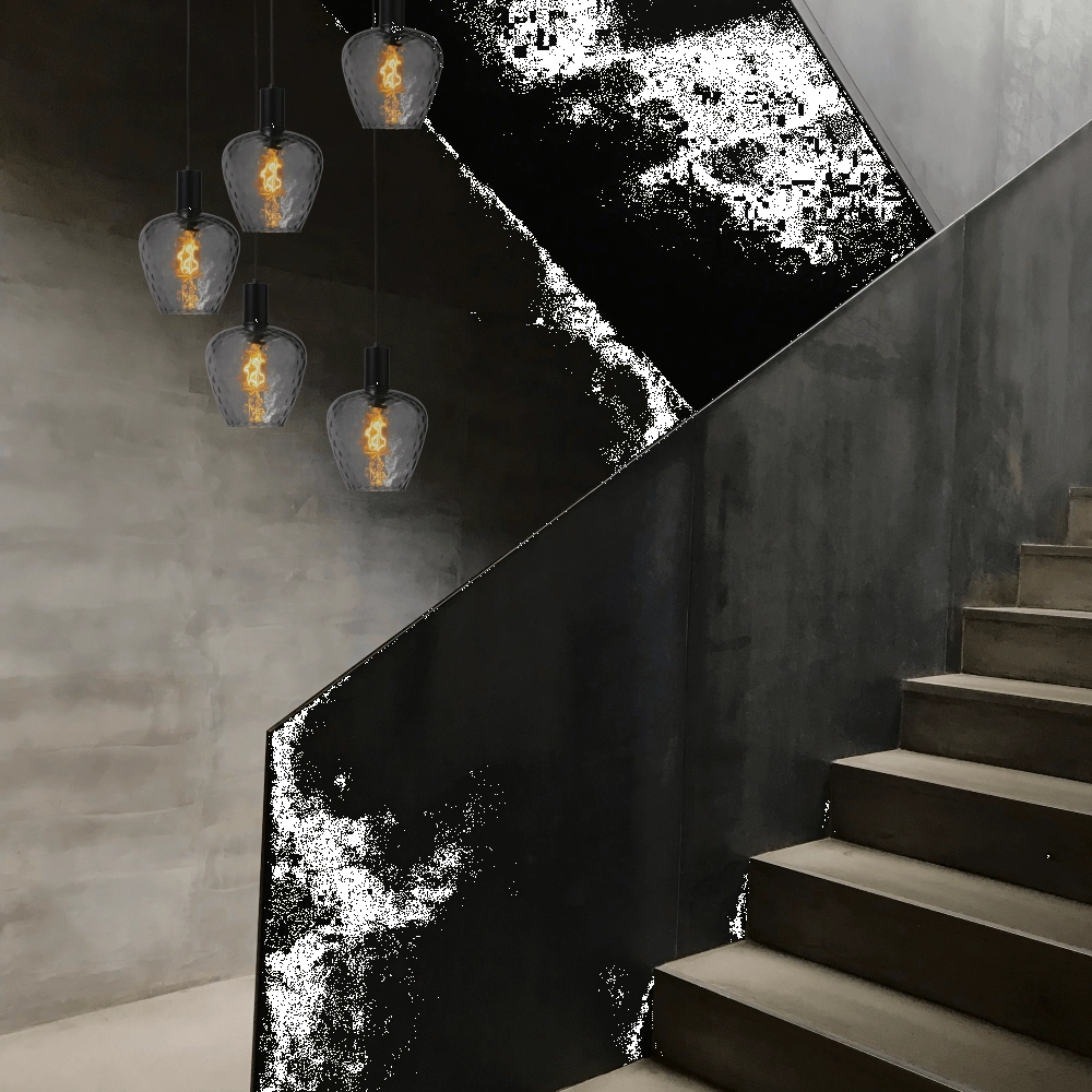 5-light loft hanging lamp - black - Porto with Diamond smoke glasses Masterlight 8718121271040
