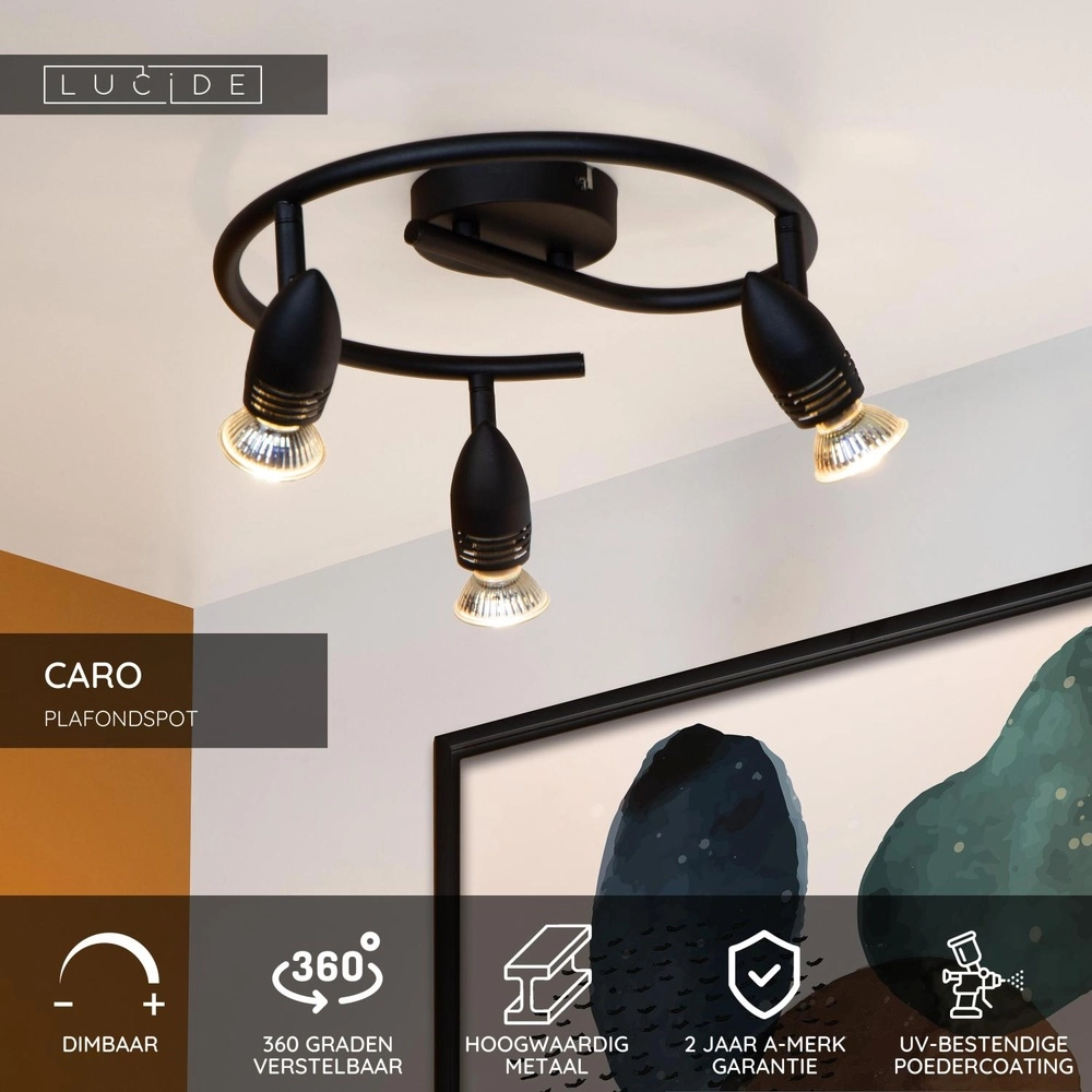 Ceiling spotlight Caro 3-light black Lucide 5411212134240