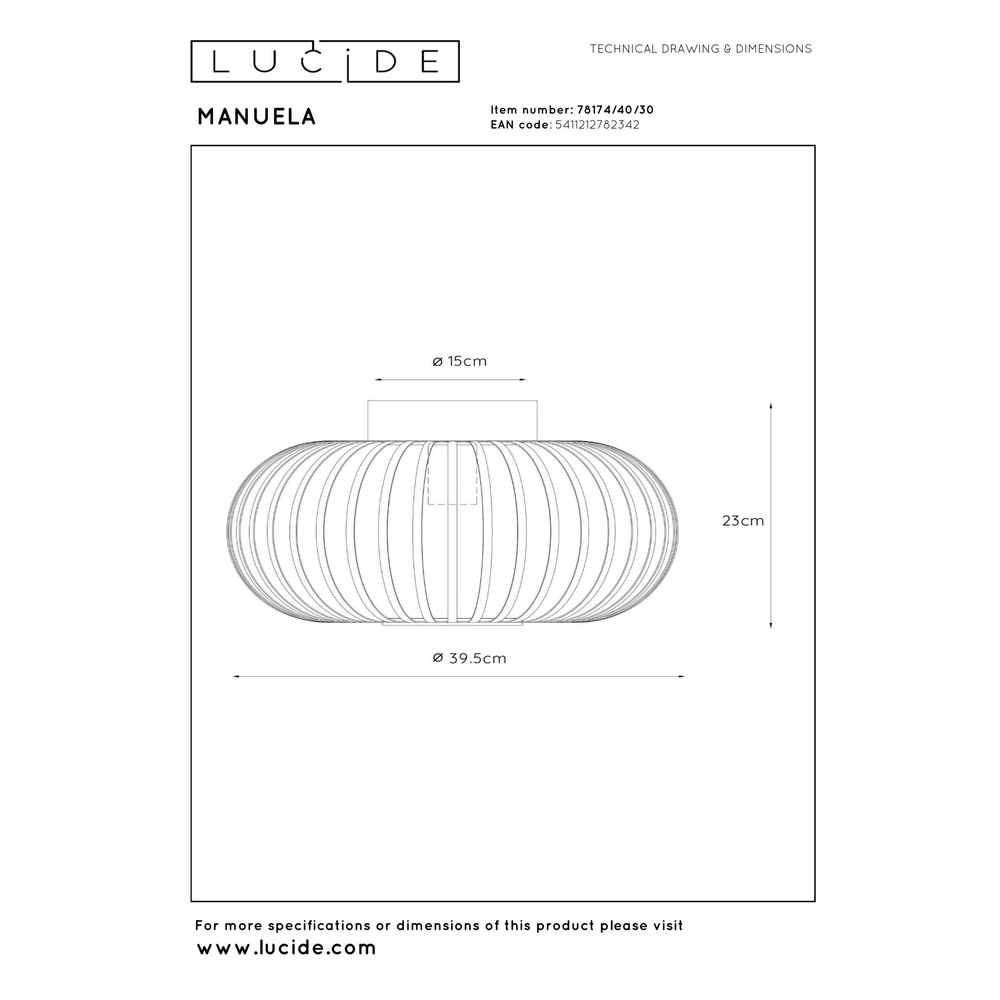 Ceiling lamp Manuela Ø 39.5cm black Lucide 5411212782342