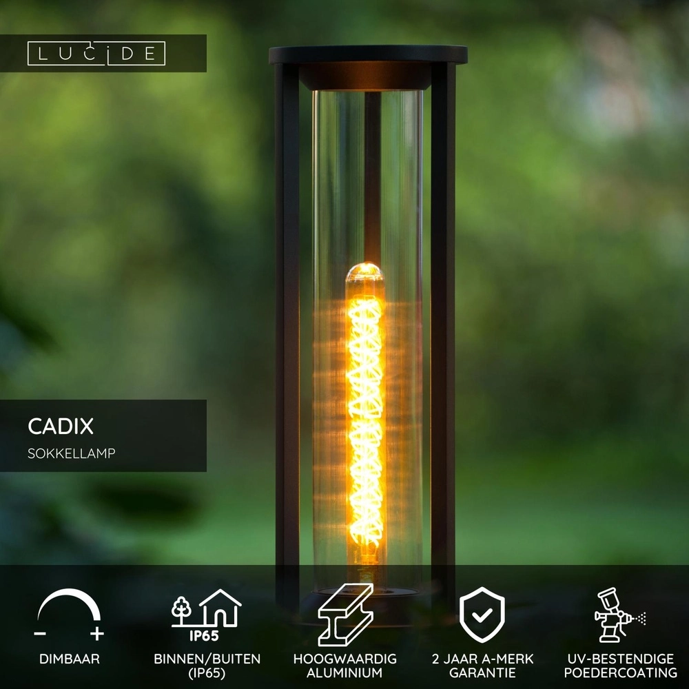 Pedestal lamp 50cm Cadix black IP65 Lucide 5411212151919