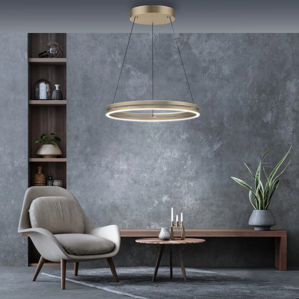 Sleek hanging lamp Pure E-Loop brass Ø 70cm Paul Neuhaus 4012248372296