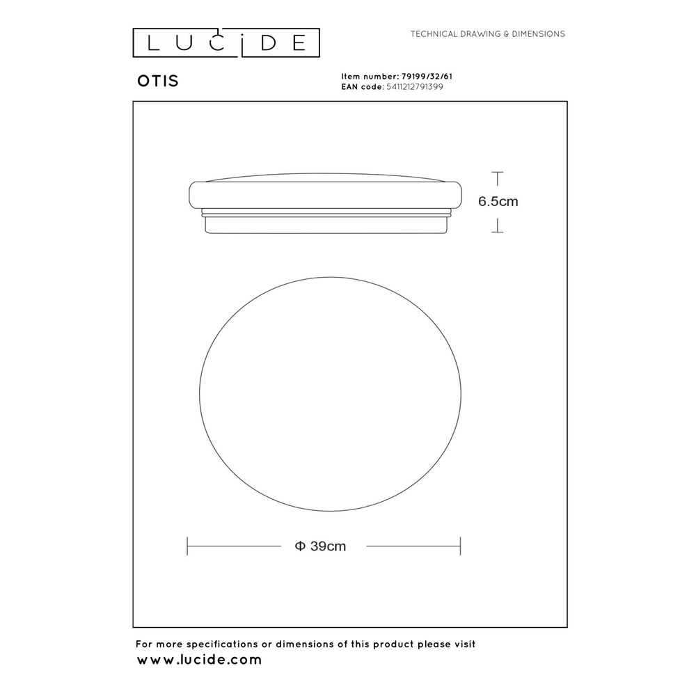 Ceiling light Otis Ø 39cm white Lucide 5411212791399