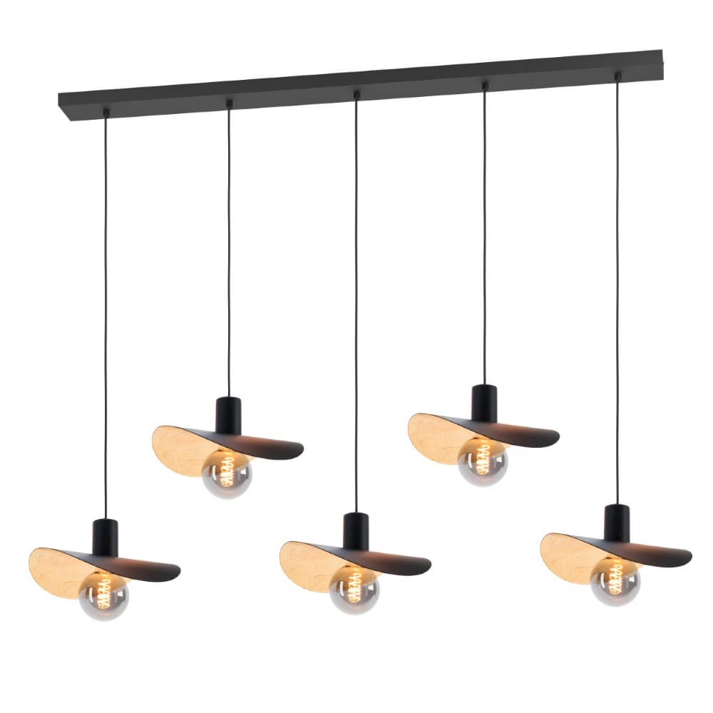Black hanging lamp Saceda with gold 5-lights