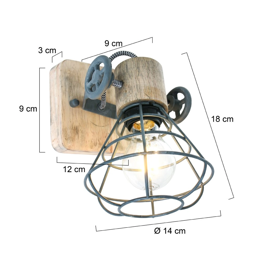 Wall lamp Geurnesey vintage gray with wood Steinhauer 8712746123029