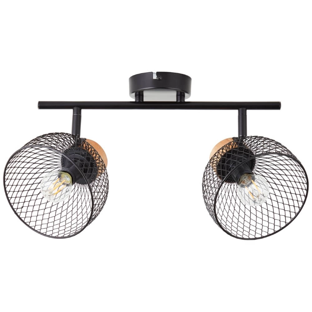 2-light ceiling lamp Thuy black with wood Brilliant 4004353409578