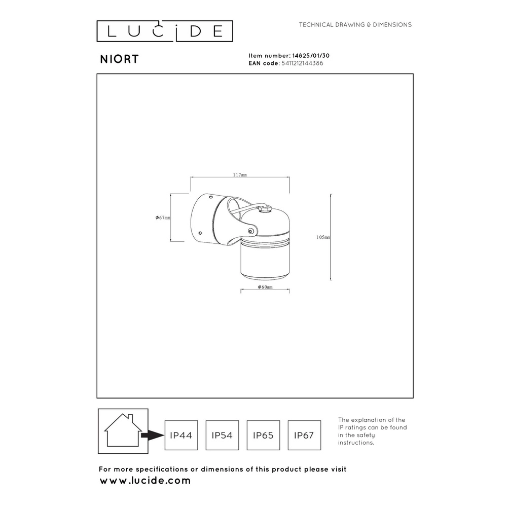 Ceiling spotlight Niort Single Black Lucide 5411212144386
