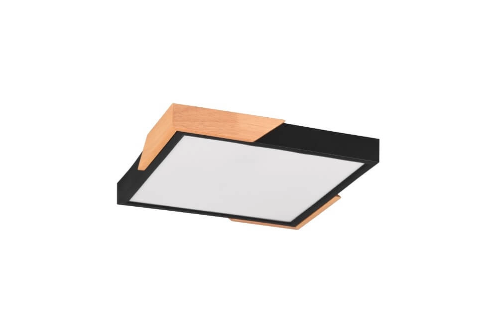 Black LED ceiling light Meta with wood