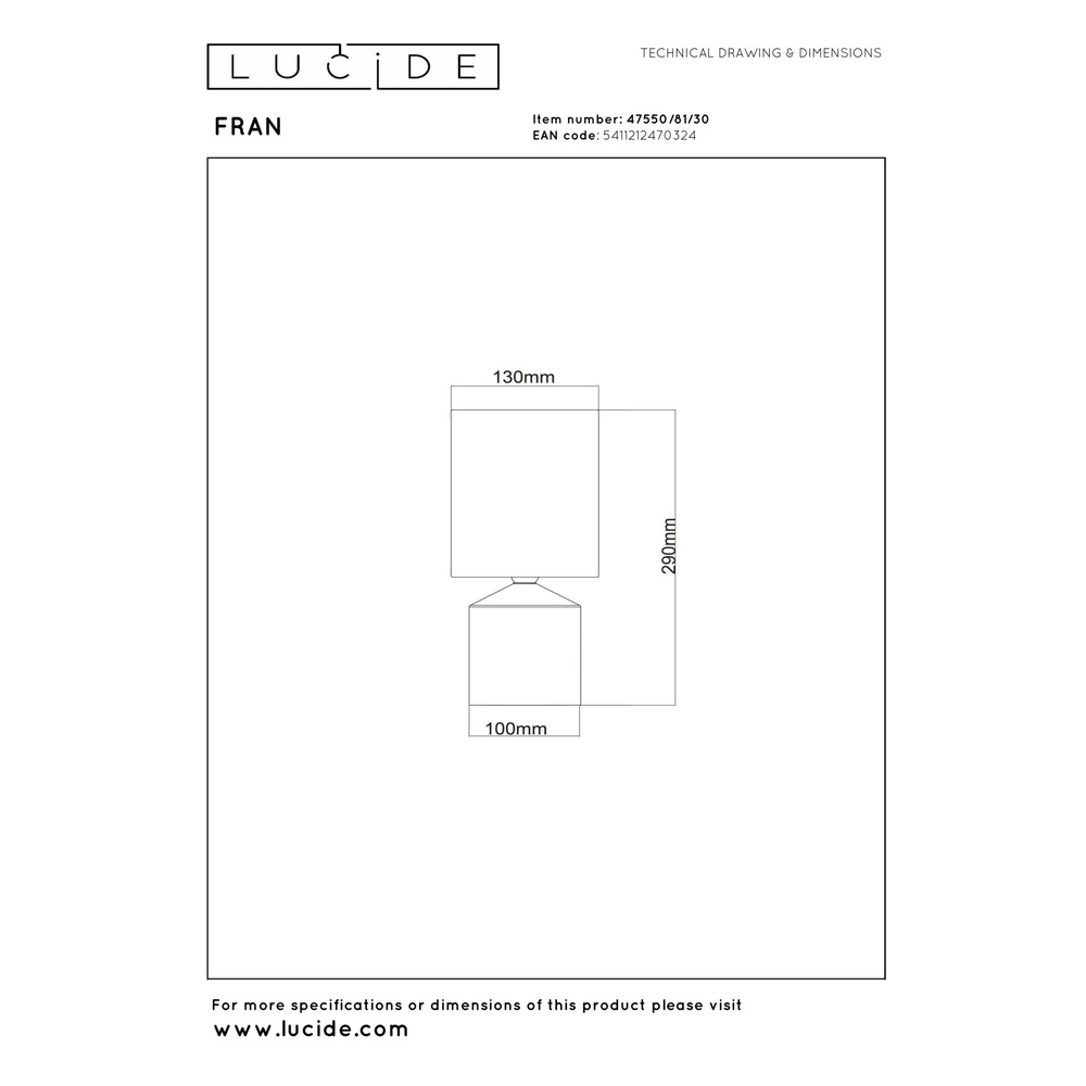 Table lamp Fran Black Lucide 5411212470324